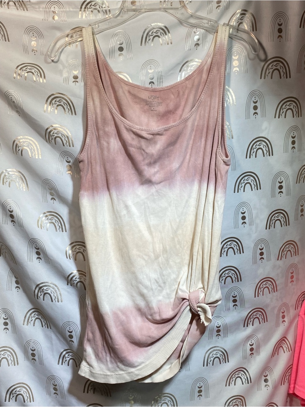 LOFT Pink and Cream Tie-Hem Tank Top